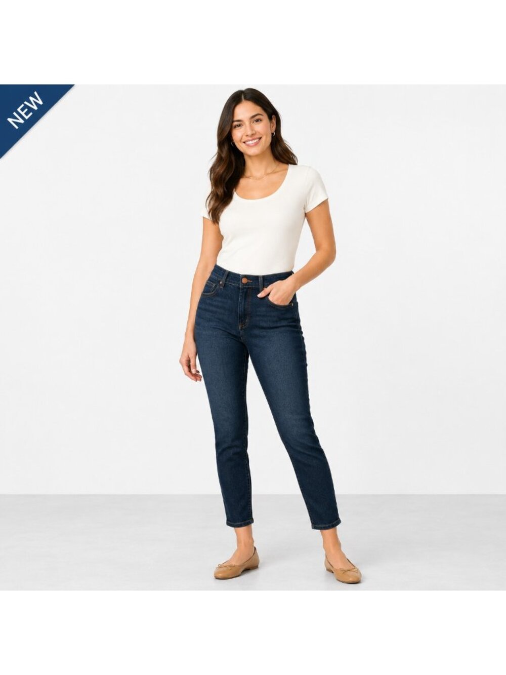 NEW Democracy Ab Technology Jean Womens 8 Mid Rise Ankle Dark Wash Stretch Denim